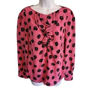 Moschino Pink Silk Dice Print Ruffled Blouse Size 8